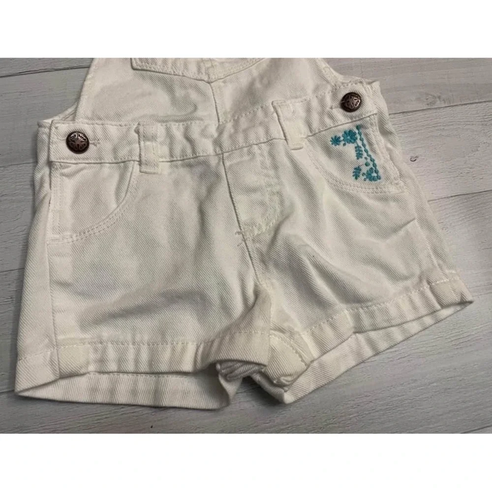OshKosh B'Gosh Baby girls white shortalls overalls with embroidered‎ flower 12m